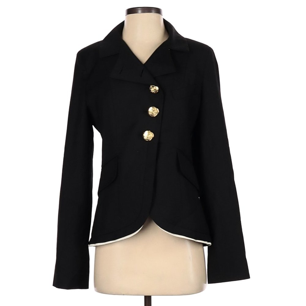 Aqua Black Blazer Jacket Gold Button Small Work